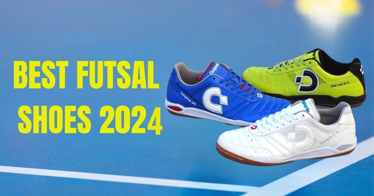 futsal shoes in white yellow and blue color