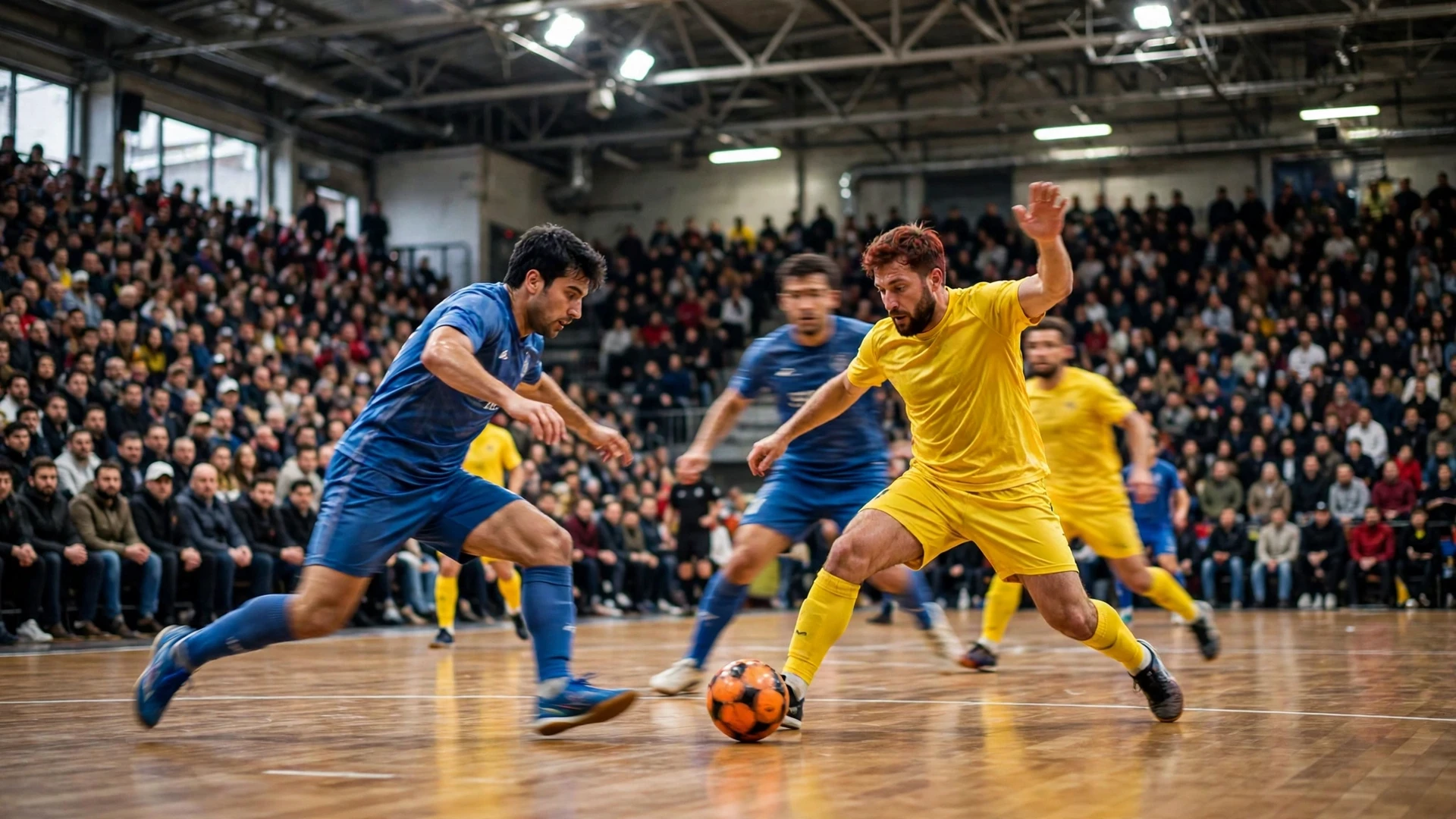 Futsal players in action under arena lights during the 2026 Africa Cup of Nations in Rabat