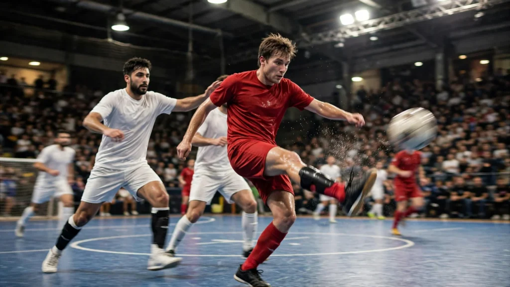 Egypt vs Algeria futsal action — Futsal AFCON 2026 third-place playoff at Salle Moulay-Abdellah, Rabat