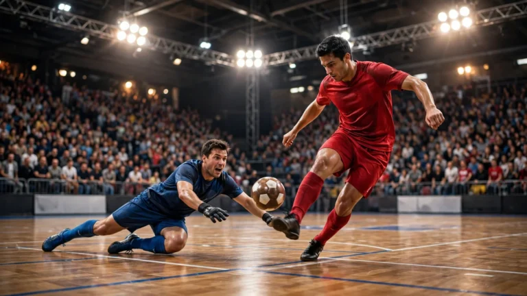 Angola futsal player striking the ball during the 5-1 Futsal AFCON 2026 win over Mozambique in Rabat