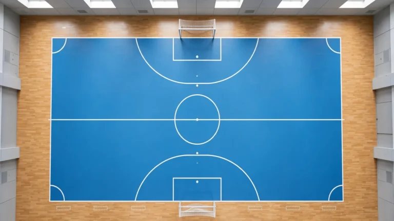 Aerial view of a futsal court showing official futsal court dimensions and markings