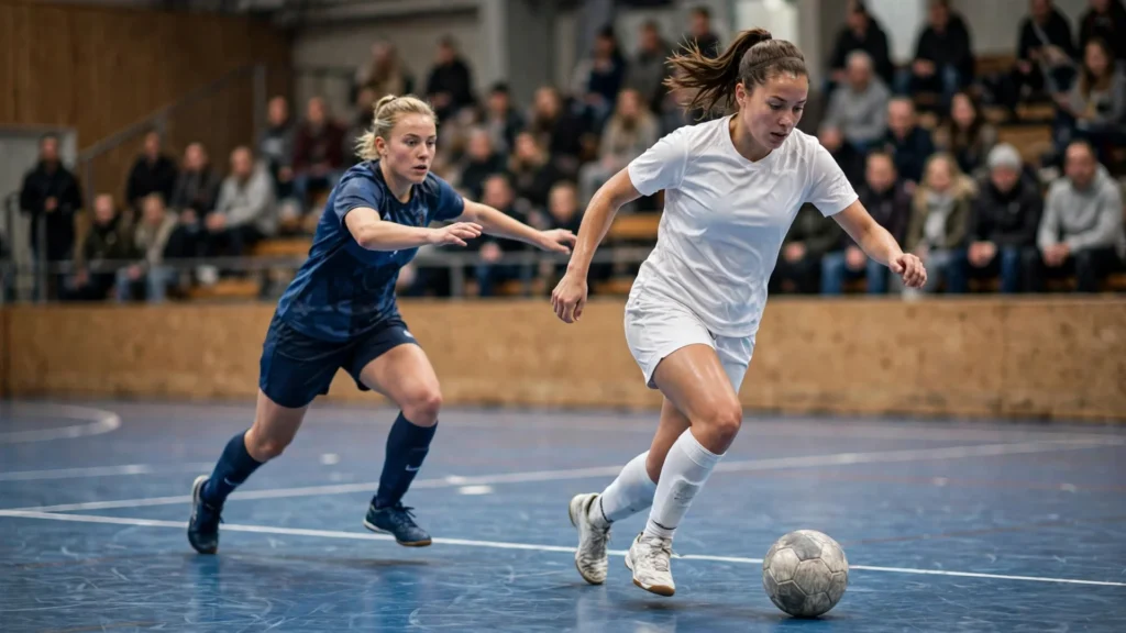 Women's futsal playoff action — Norway vs Finland Women's Futsal EURO 2027 qualifier