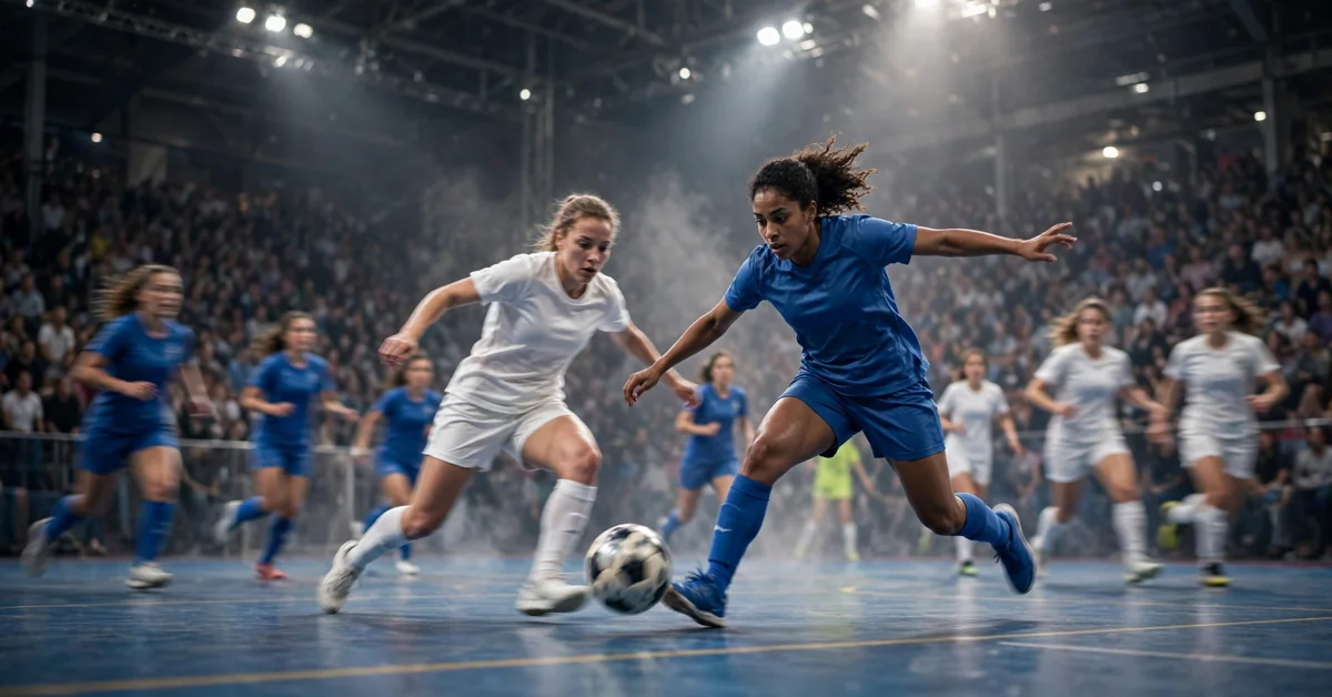 Italy women's futsal players in match action during UEFA Women's Futsal EURO 2027 qualifying