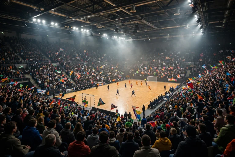 Packed futsal arena during a UEFA Futsal EURO match as seven countries bid to host the 2030 tournament