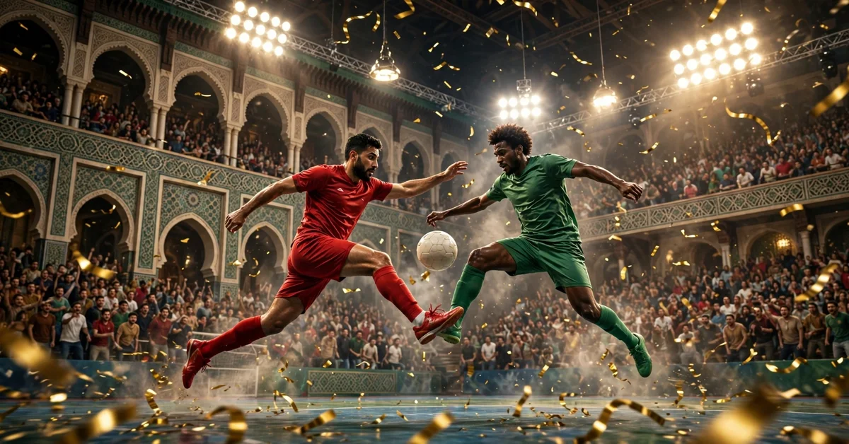 Morocco futsal players in match action at the Futsal Africa Cup of Nations 2026