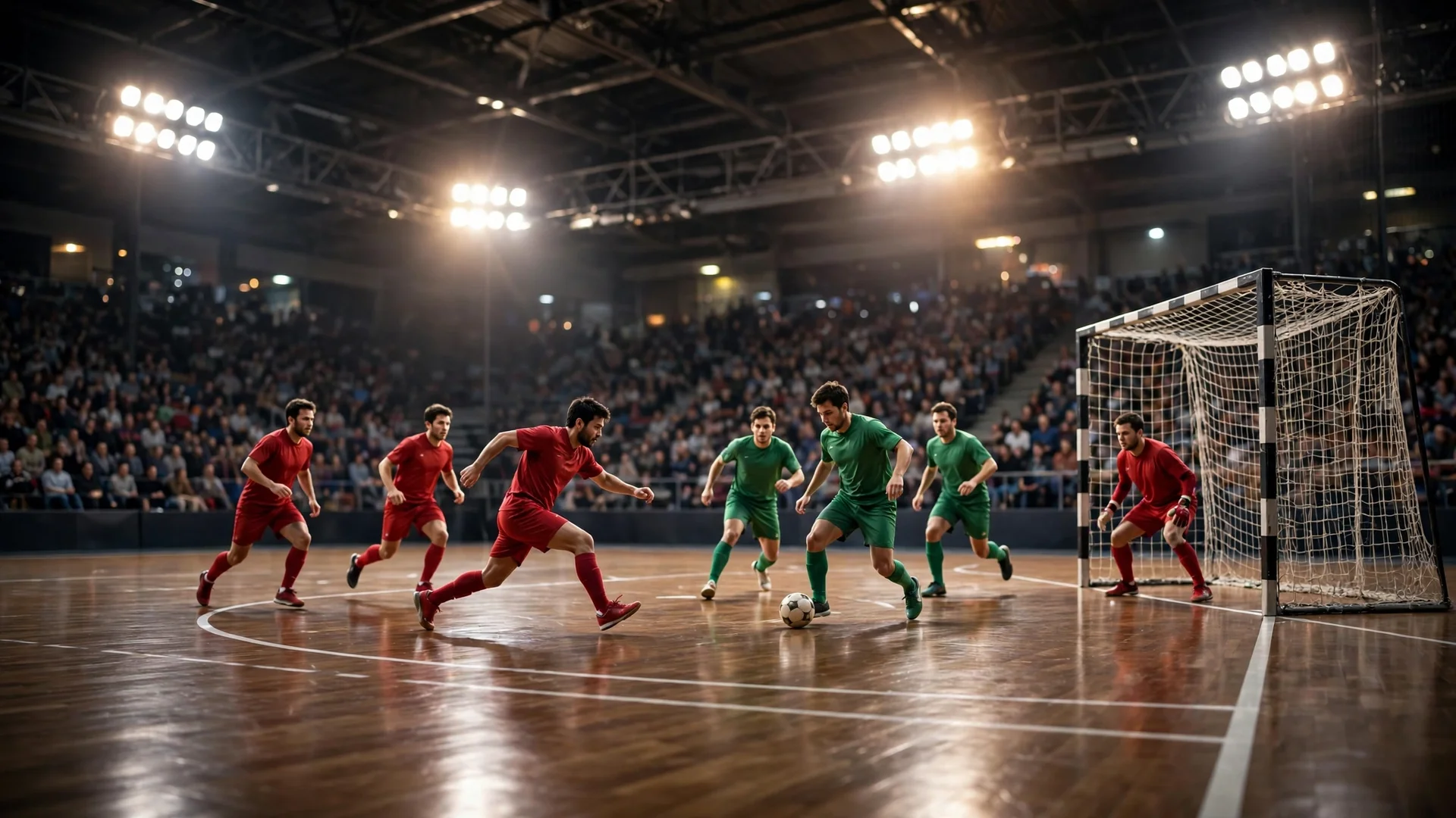 Morocco vs Zambia Futsal AFCON 2026 match action at the Moulay Abdellah Sports Complex in Rabat