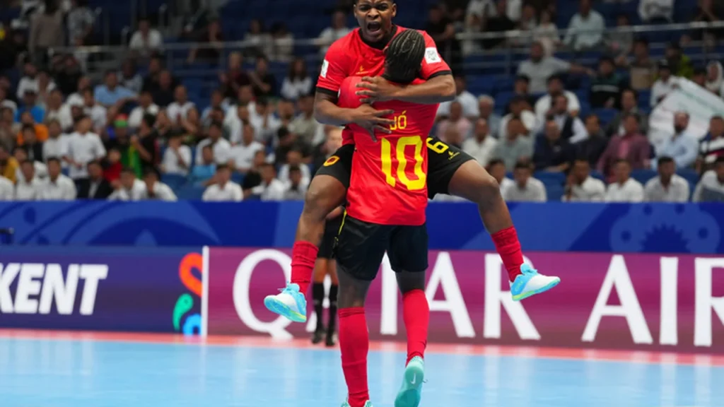 Angola futsal players celebrating at Futsal AFCON 2026