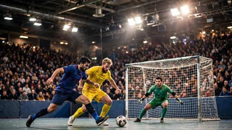 Futsal World Cup 2028 qualifying match action in a packed arena